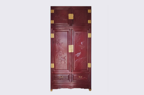 太湖高端中式家居装修深红色纯实木衣柜